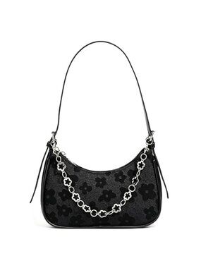 PU Leather Woolen Hobo Shoulder Bag Y2K Chain Strap Crossbody